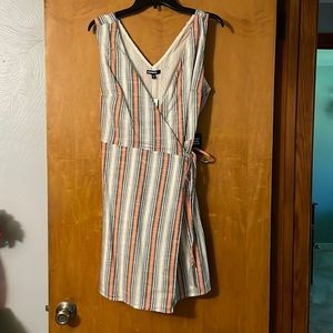 Blue and orange striped wrap dress